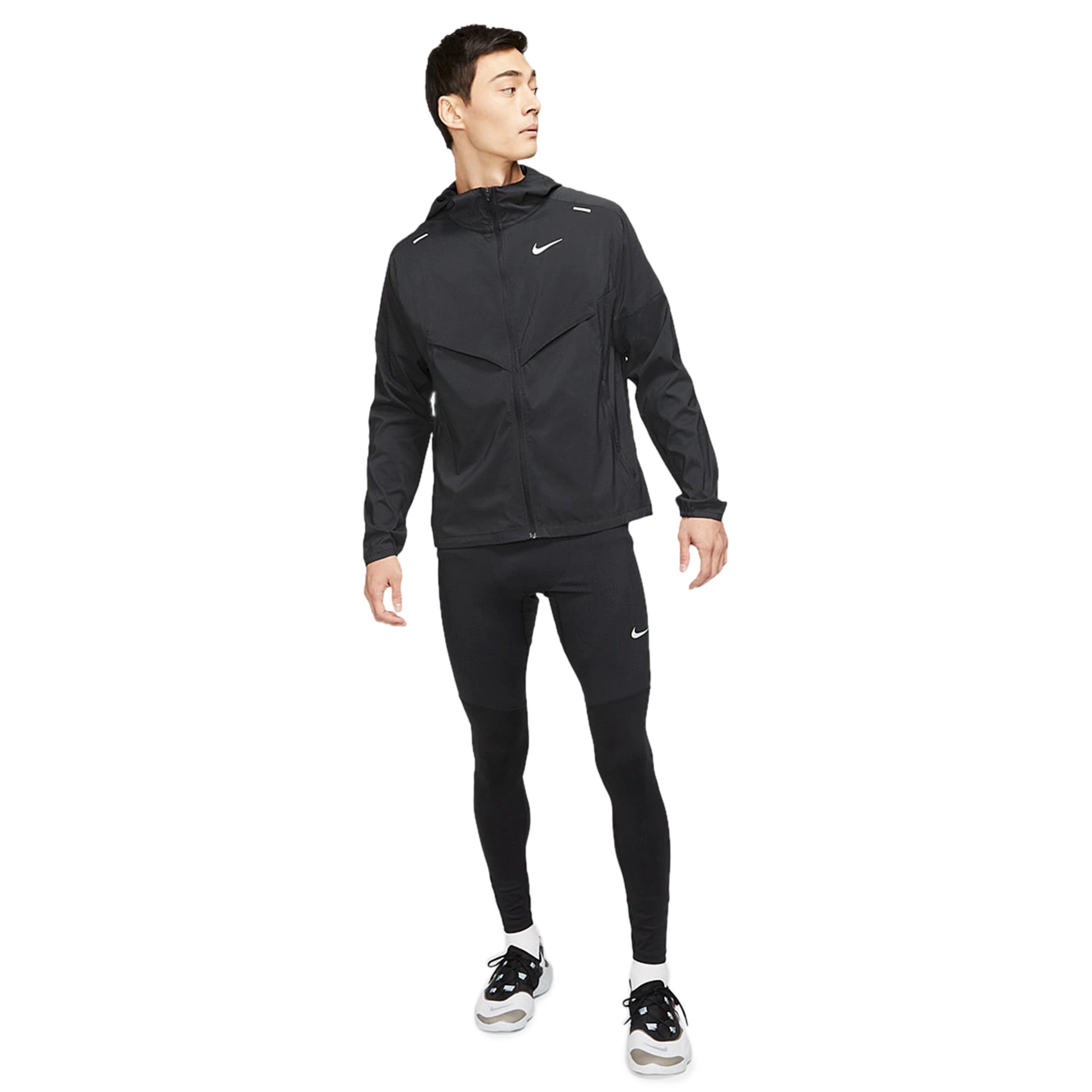 Model view of Nike Repel Packable Black Windrunner Jacket CZ9071-010